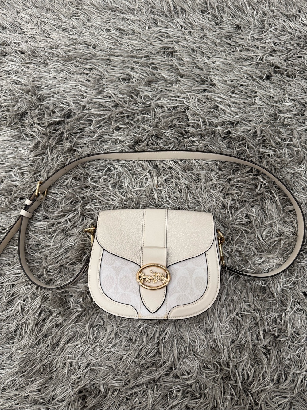 Coach Georgie jacquard Leather and Signature Canvas crossbody Chalk/Light Khaki